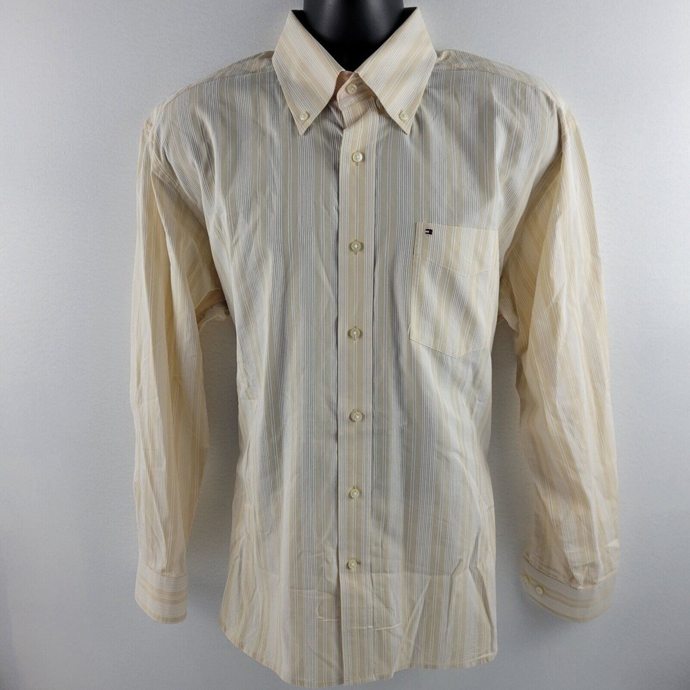 Tommy Hilfiger dress shirt button down‎ striped beige 664 mens